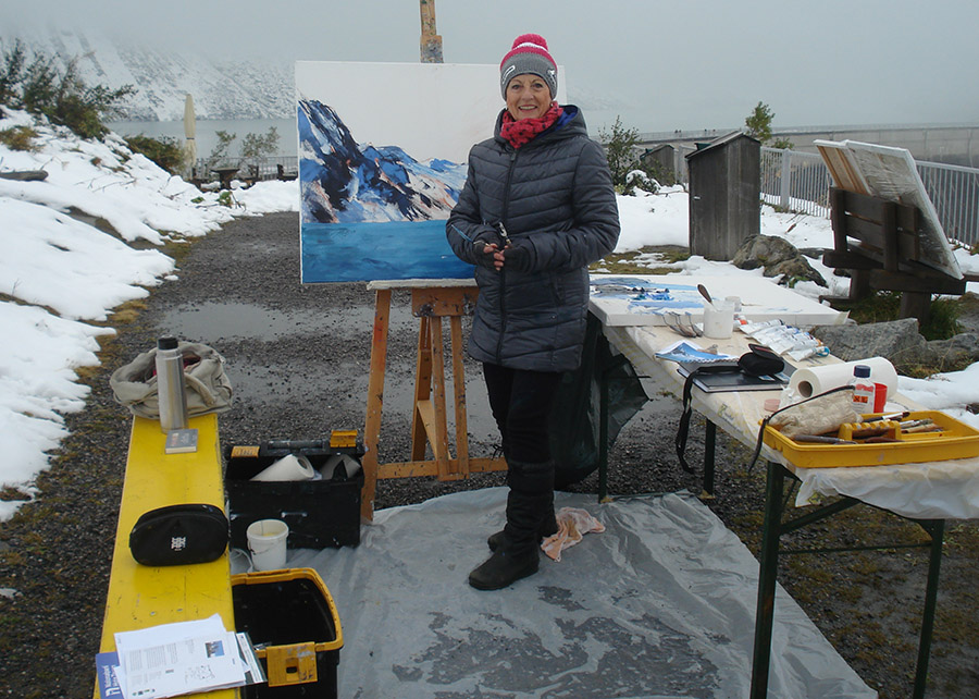 Helene malt am Mooserboden im Nationalpark Hohe Tauern